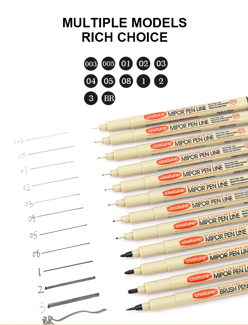 12 Tip Pigment Liner Micron Ink Marker Pen for Manga Draw Sketching Needle Pen Hook Line Pen Sketch Stationery Set Art Supplies