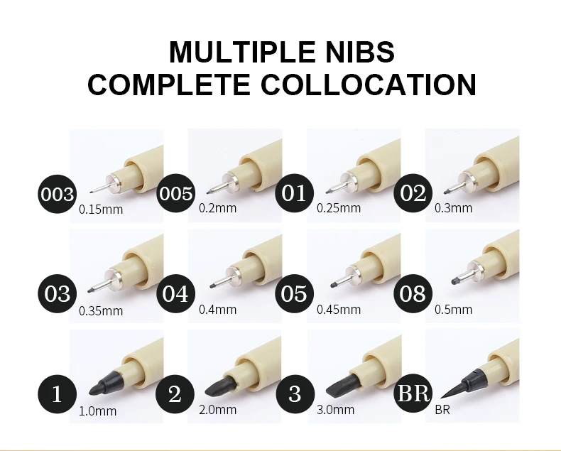 12 Tip Pigment Liner Micron Ink Marker Pen for Manga Draw Sketching Needle Pen Hook Line Pen Sketch Stationery Set Art Supplies