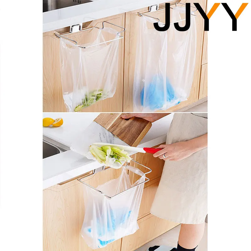 JJYY Kitchen Trash Rack Cabinet Door Garbage Bags Holder Stainless Steel Closet Garbage Storage Holder