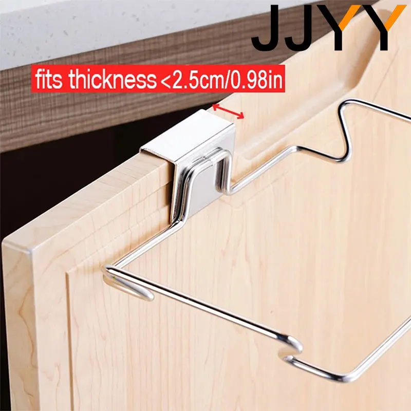 JJYY Kitchen Trash Rack Cabinet Door Garbage Bags Holder Stainless Steel Closet Garbage Storage Holder