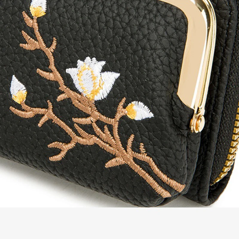 Women's PU Leather Short Wallet - Floral Pattern Large Capacity Purse with Money Hasp, Fashion Card Holder Coin Purse