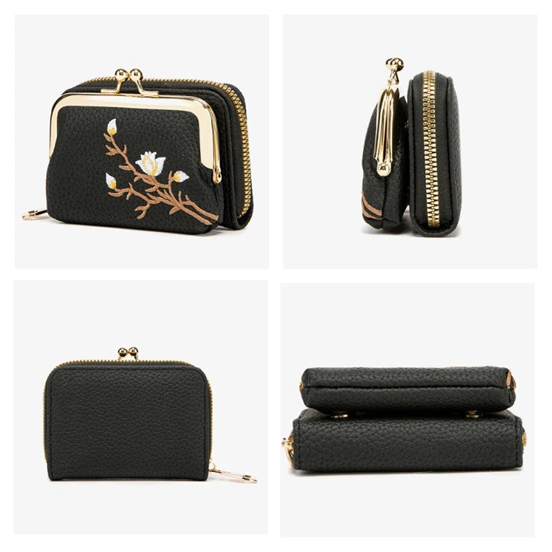 Women's PU Leather Short Wallet - Floral Pattern Large Capacity Purse with Money Hasp, Fashion Card Holder Coin Purse