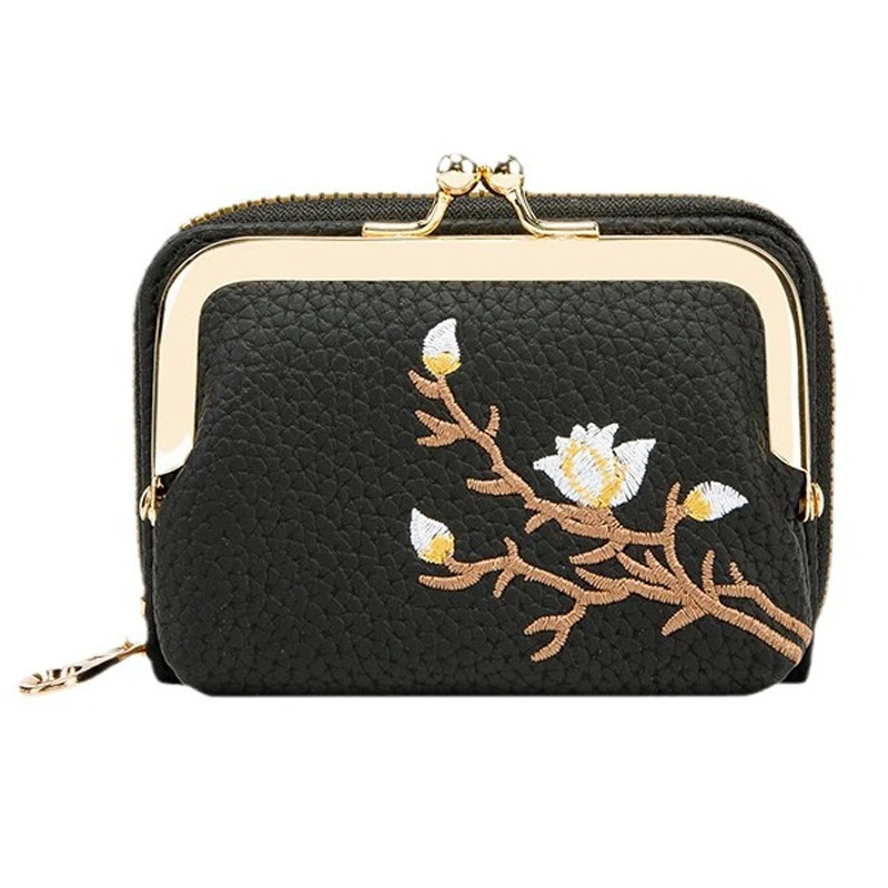 Women's PU Leather Short Wallet - Floral Pattern Large Capacity Purse with Money Hasp, Fashion Card Holder Coin Purse