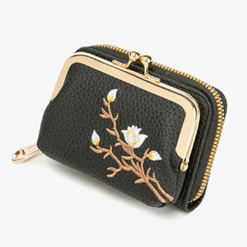 Women's PU Leather Short Wallet - Floral Pattern Large Capacity Purse with Money Hasp, Fashion Card Holder Coin Purse