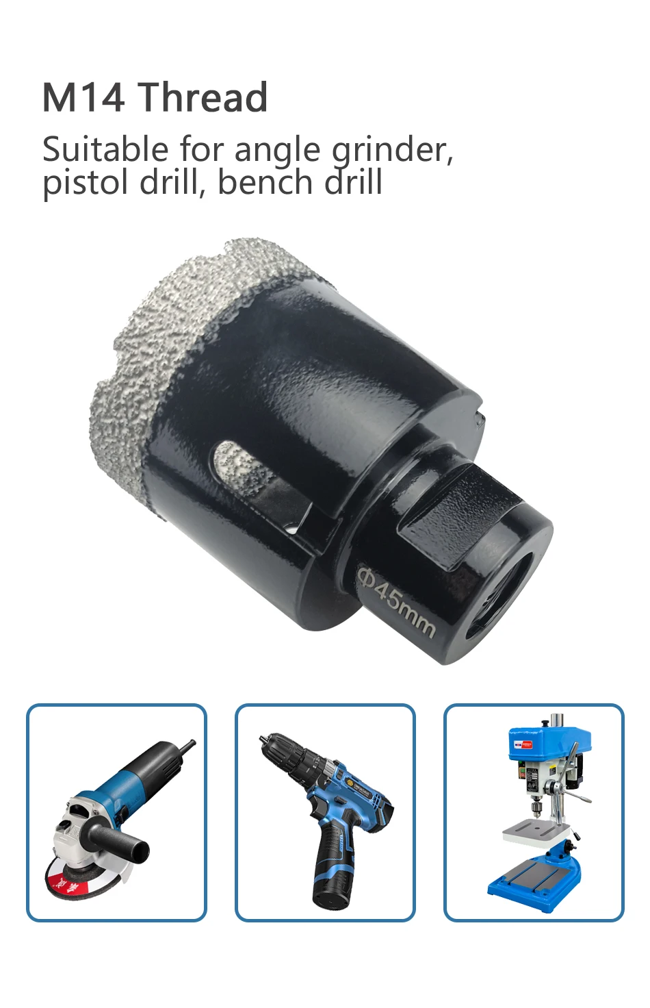 1 Pcs M14 Thread Diamond Dry Vacuum Brazed Drilling Core Bits Set porcelain tiles crowns Drill Granite Marble Hole Saw Tools