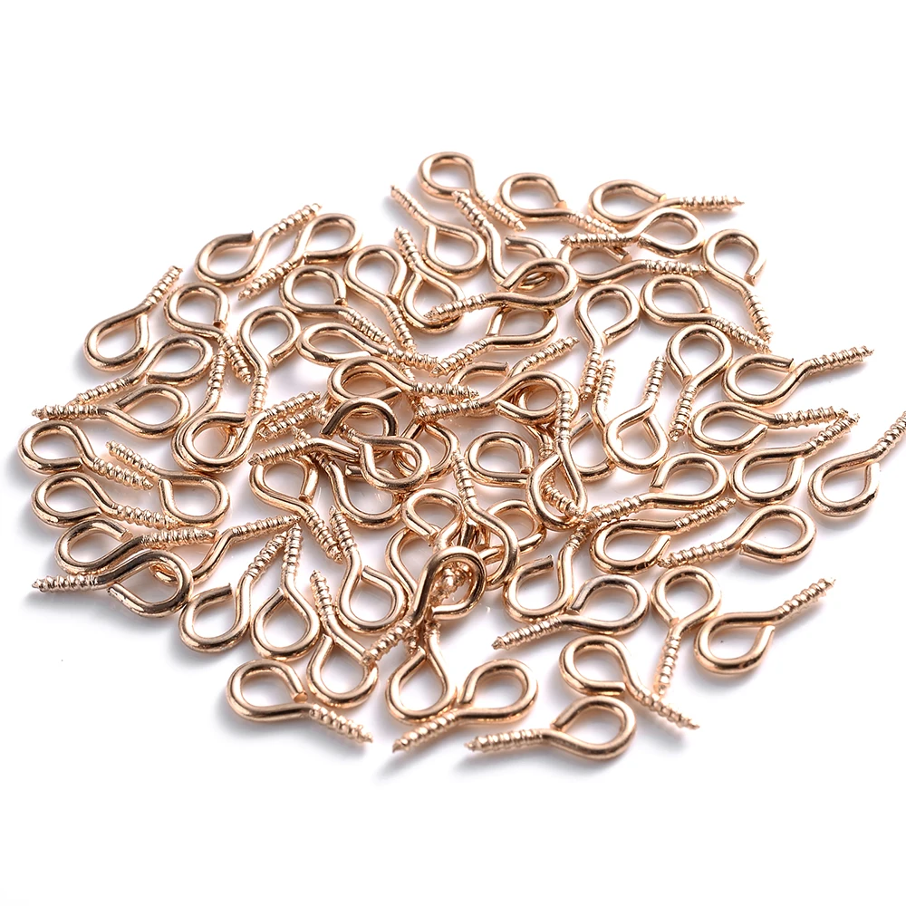 100Pcs 4x8mm Small Tiny Mini Metal Eyepins Hooks Eye Pins Eyelets Screw Threaded Clasps Hooks For Diy Jewelry Making Findings