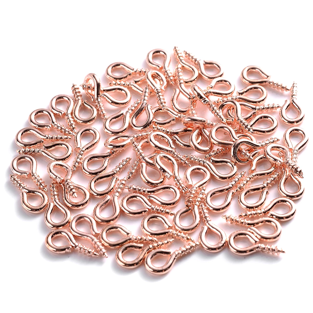 100Pcs 4x8mm Small Tiny Mini Metal Eyepins Hooks Eye Pins Eyelets Screw Threaded Clasps Hooks For Diy Jewelry Making Findings