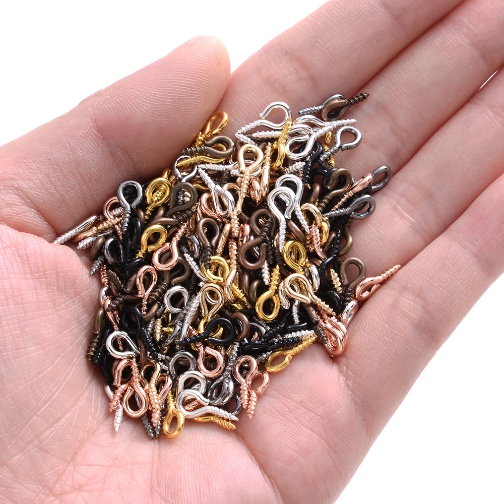 100Pcs 4x8mm Small Tiny Mini Metal Eyepins Hooks Eye Pins Eyelets Screw Threaded Clasps Hooks For Diy Jewelry Making Findings