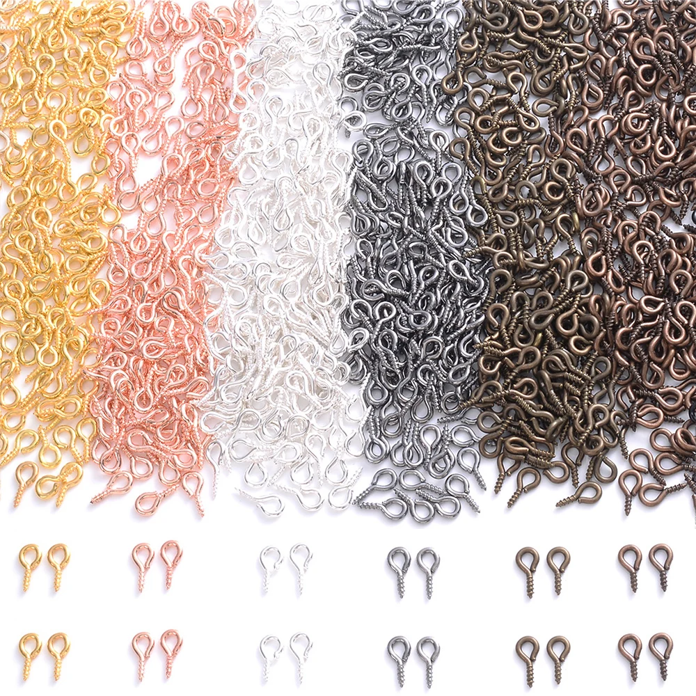 100Pcs 4x8mm Small Tiny Mini Metal Eyepins Hooks Eye Pins Eyelets Screw Threaded Clasps Hooks For Diy Jewelry Making Findings