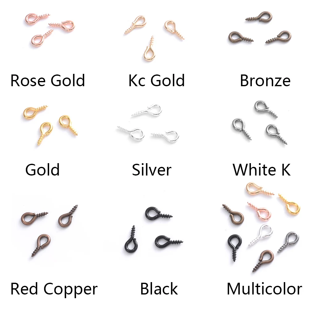 100Pcs 4x8mm Small Tiny Mini Metal Eyepins Hooks Eye Pins Eyelets Screw Threaded Clasps Hooks For Diy Jewelry Making Findings