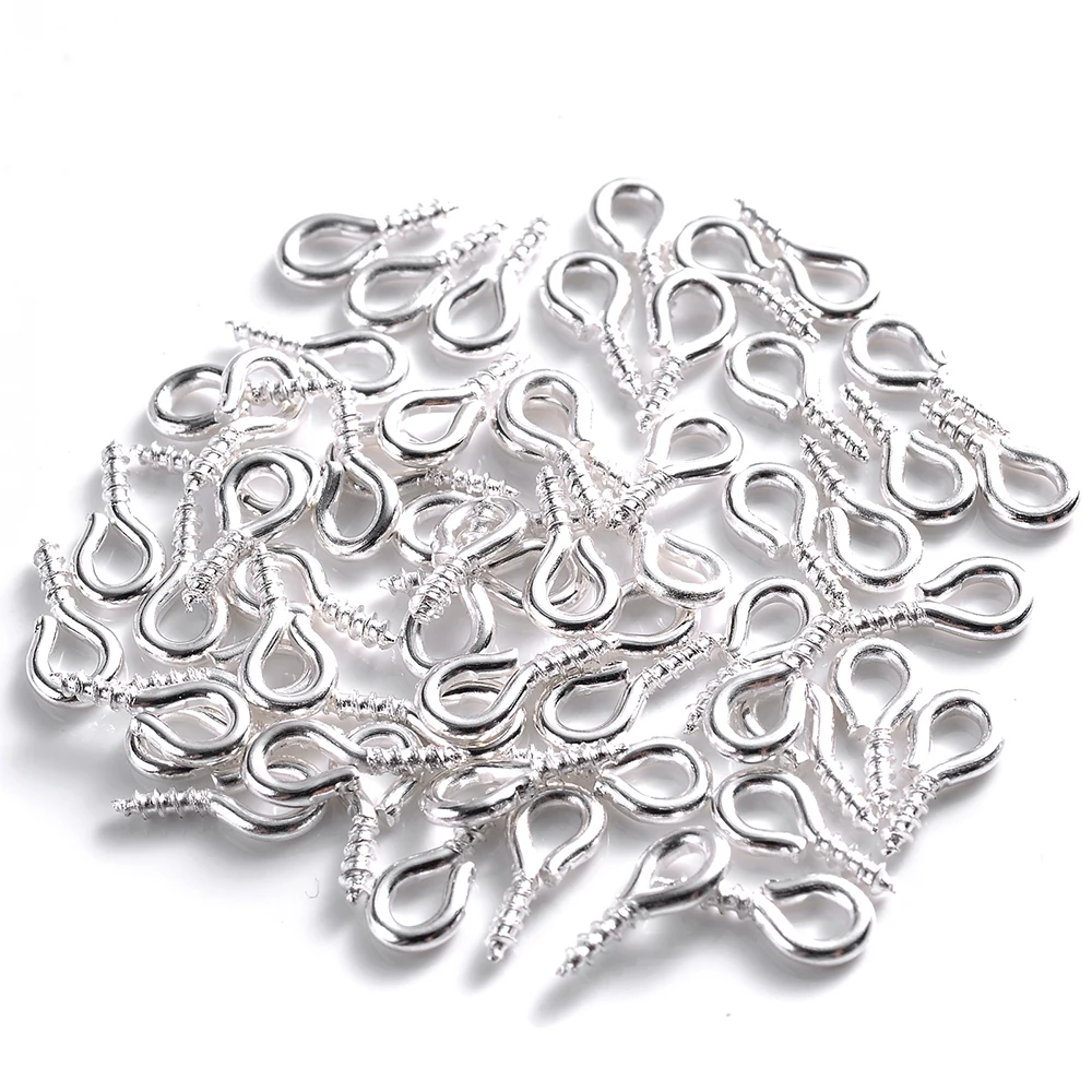 100Pcs 4x8mm Small Tiny Mini Metal Eyepins Hooks Eye Pins Eyelets Screw Threaded Clasps Hooks For Diy Jewelry Making Findings