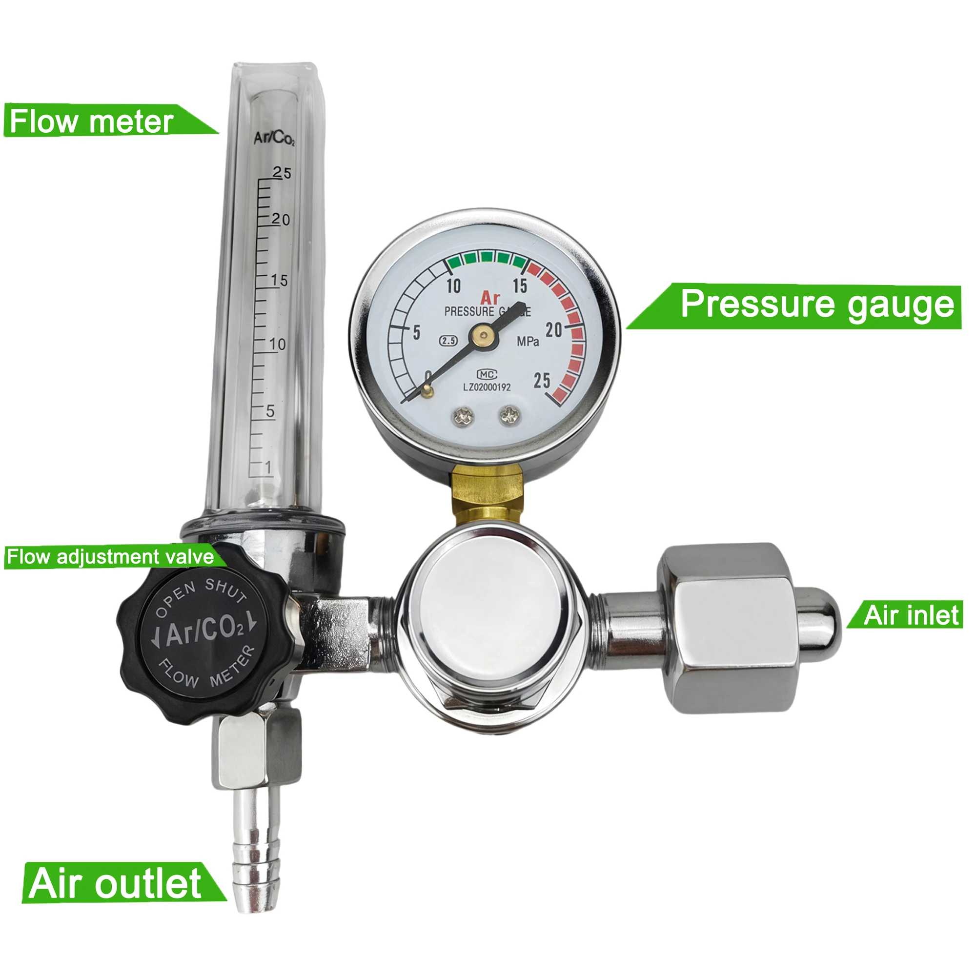 New 2022, CO2 Flow Meter Mig Tig 0-25 MPa, Standard Flow Meter, Welding Device, Argon Pressure Reducer
