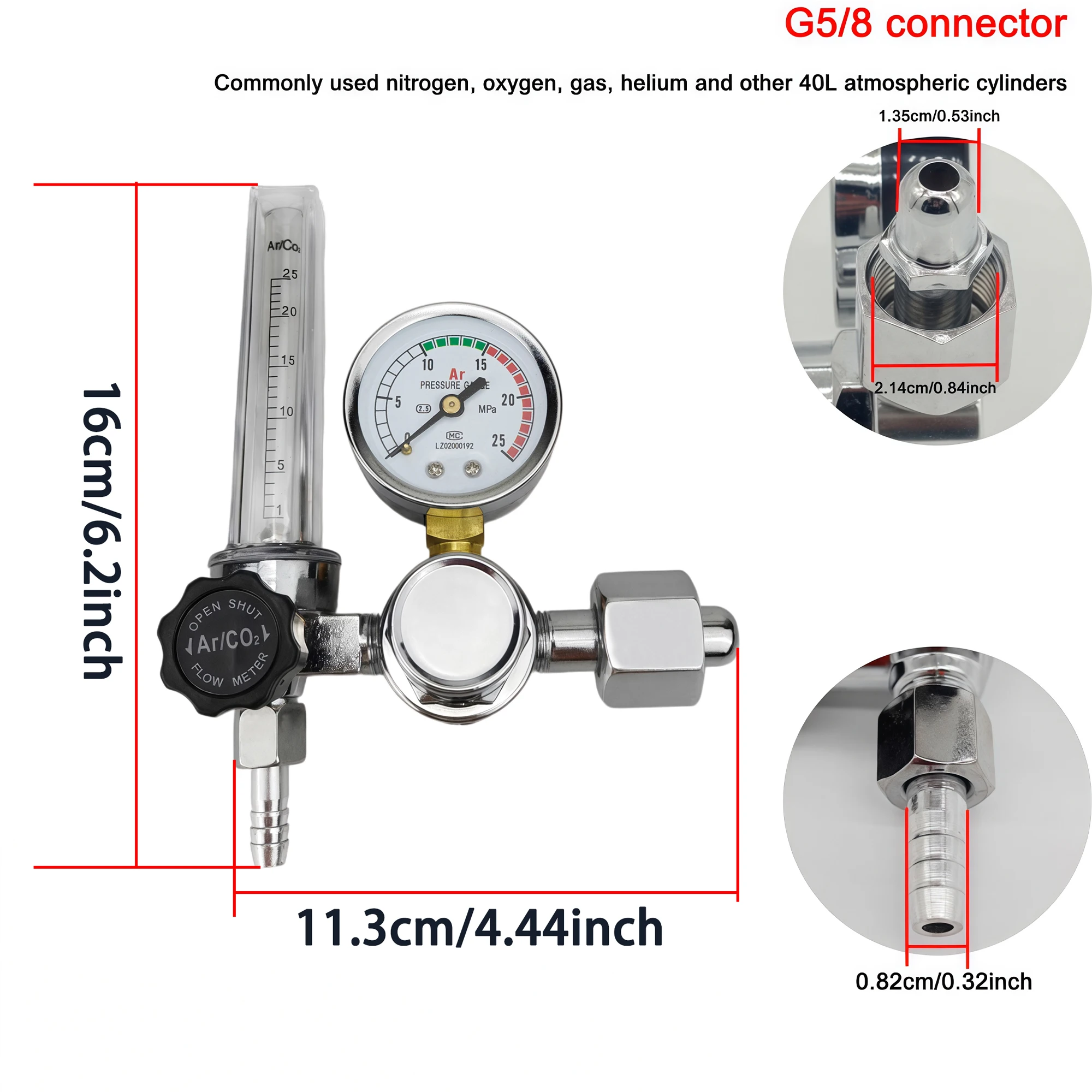 New 2022, CO2 Flow Meter Mig Tig 0-25 MPa, Standard Flow Meter, Welding Device, Argon Pressure Reducer