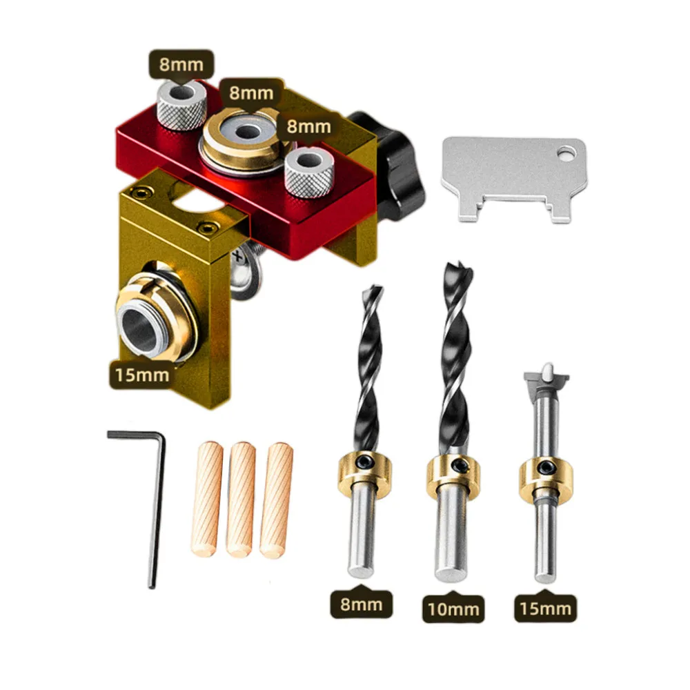 Woodworking 3 In 1 Doweling Jig Kit -Adjustable Wood Dowel Punch Locator Aluminum Pocket Hole Jig, Cabinet Hole Drill Guide Tool