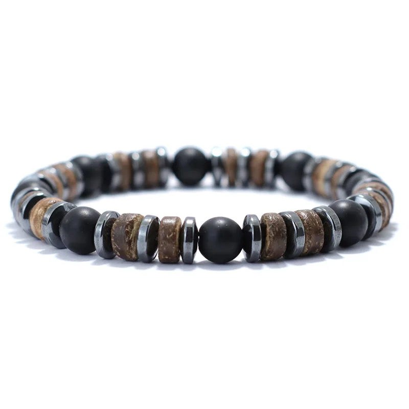 New Vintage Men Bracelet Stone Natural Wooden Braclet Homme Hematite Tiger Eyes Braslet Coconut Bead Brazalete Pulsera Hombre