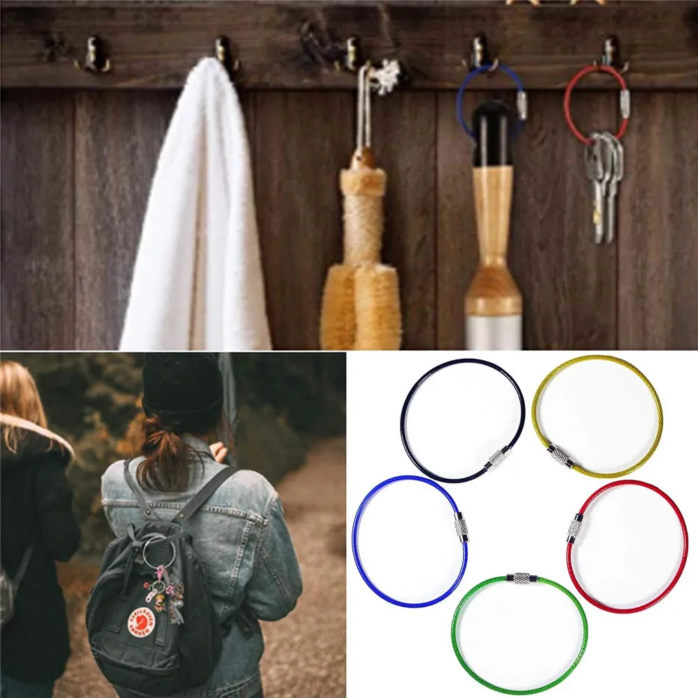 10 Pack Multi Color Stainless Wire Keychain Cable 6 Inch1.5mm Stainless Steel Key Ring Loop Assorted Colored Keychain ID Tags
