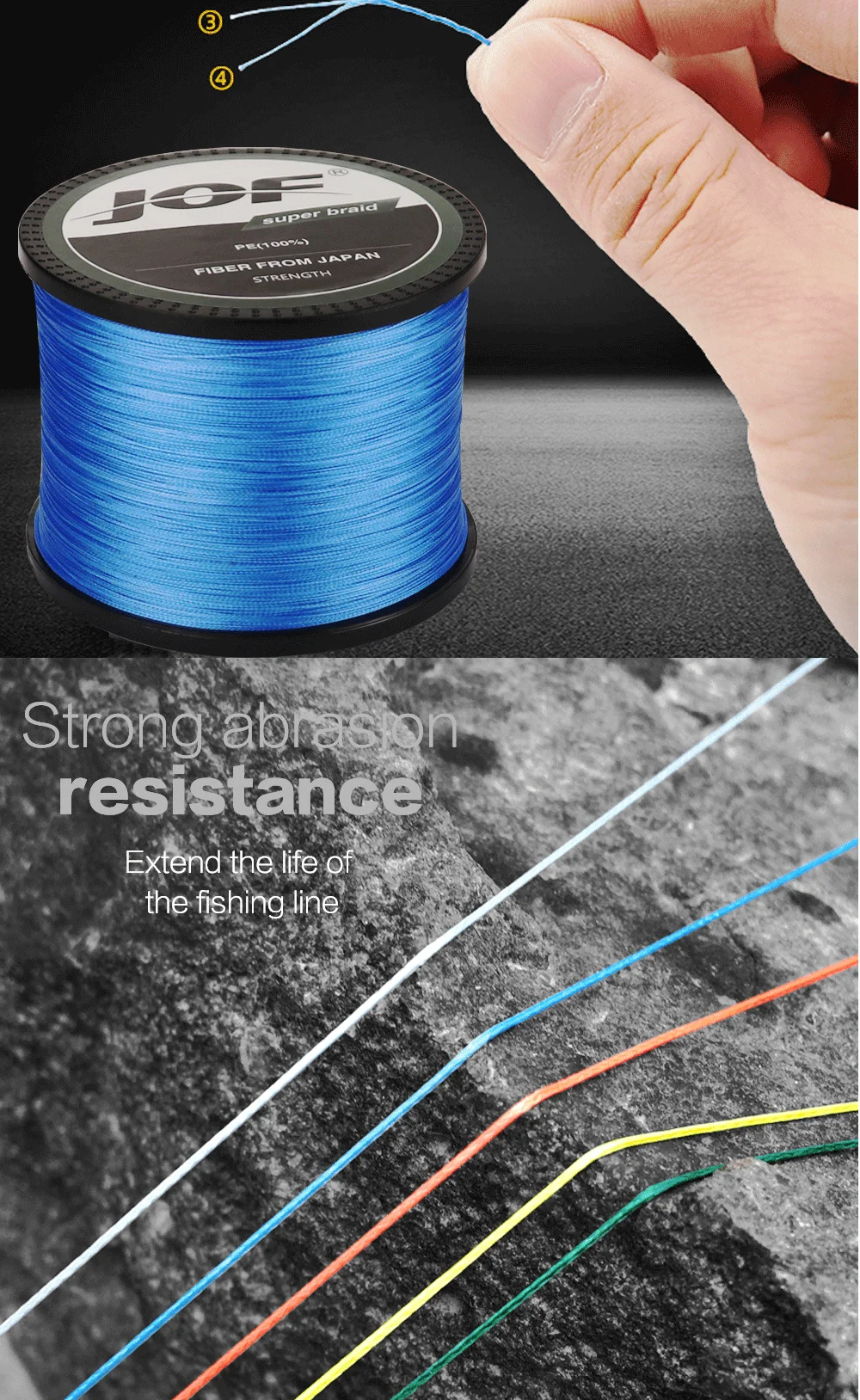 JOF 4 Strand 300M/328Yards 100% PE Braided Fishing Line Multifilament River Fishing 8LB 10LB 20LB 30LB 35LB 40LB 50LB 60LB 80LB