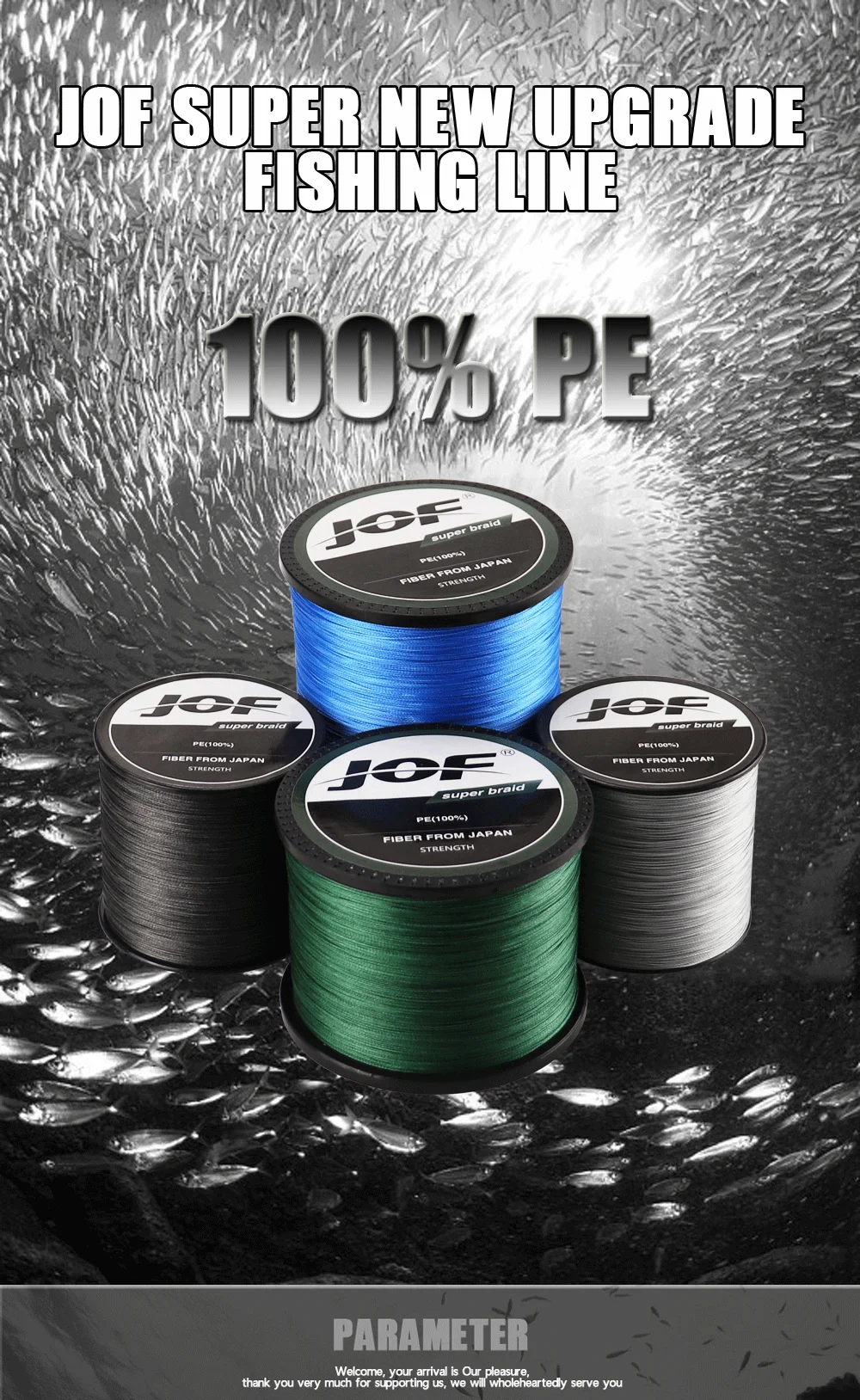 JOF 4 Strand 300M/328Yards 100% PE Braided Fishing Line Multifilament River Fishing 8LB 10LB 20LB 30LB 35LB 40LB 50LB 60LB 80LB