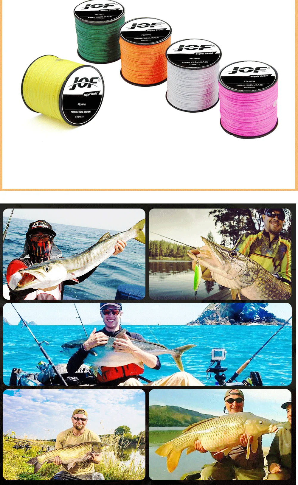 JOF 4 Strand 300M/328Yards 100% PE Braided Fishing Line Multifilament River Fishing 8LB 10LB 20LB 30LB 35LB 40LB 50LB 60LB 80LB