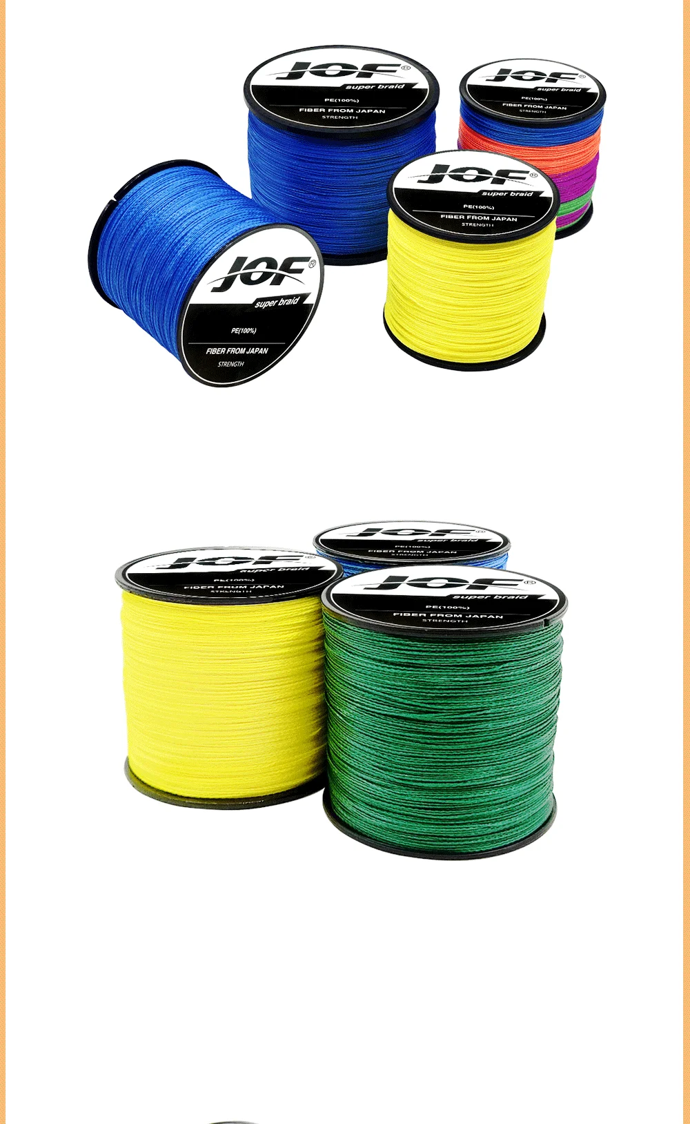 JOF 4 Strand 300M/328Yards 100% PE Braided Fishing Line Multifilament River Fishing 8LB 10LB 20LB 30LB 35LB 40LB 50LB 60LB 80LB