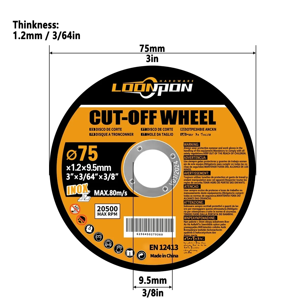 Loonpon 75mm/3inch Resin Cutting Disc 9.5mm Bore Circular Saw Blade Cut Off Wheel Angle Grinder Discs for Metal Stainless Steel