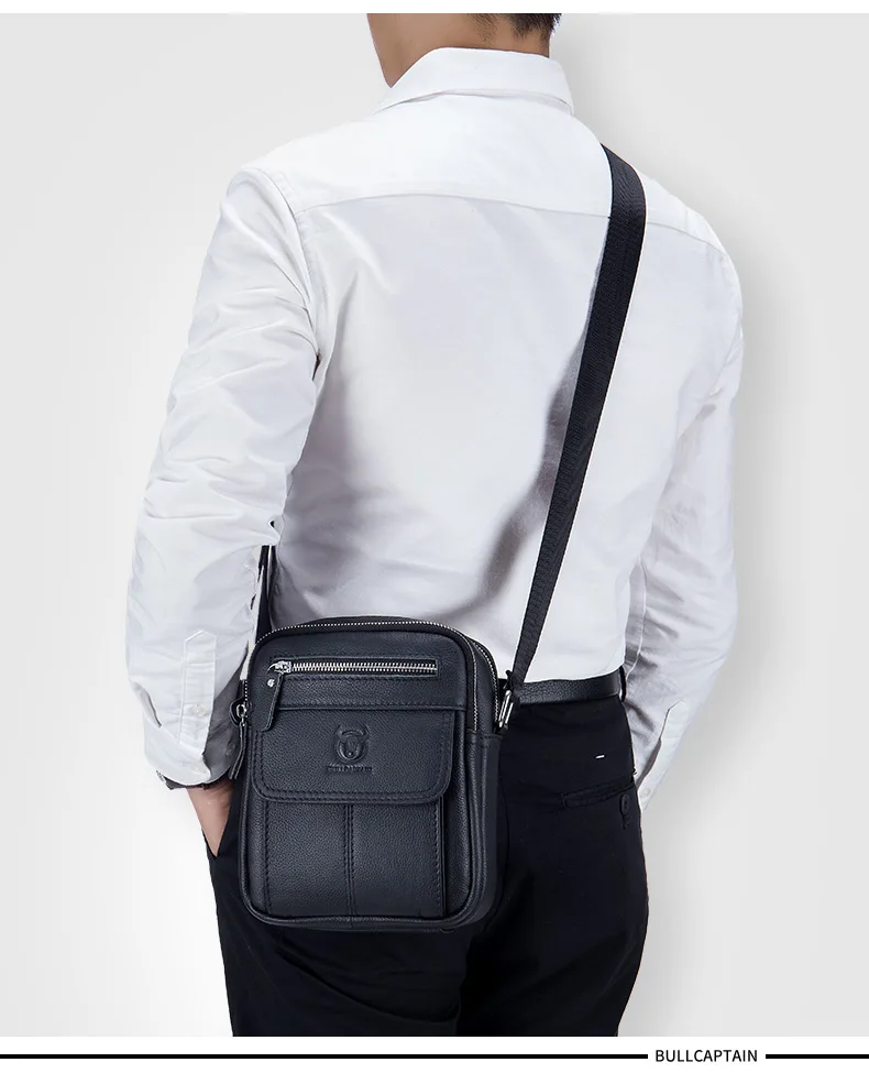 Bullcaptain Casual Men's Shoulder Bags Business Messenger Bag High-Quality Men's Cow Leather Bag's Mini Large Capacity Pocket