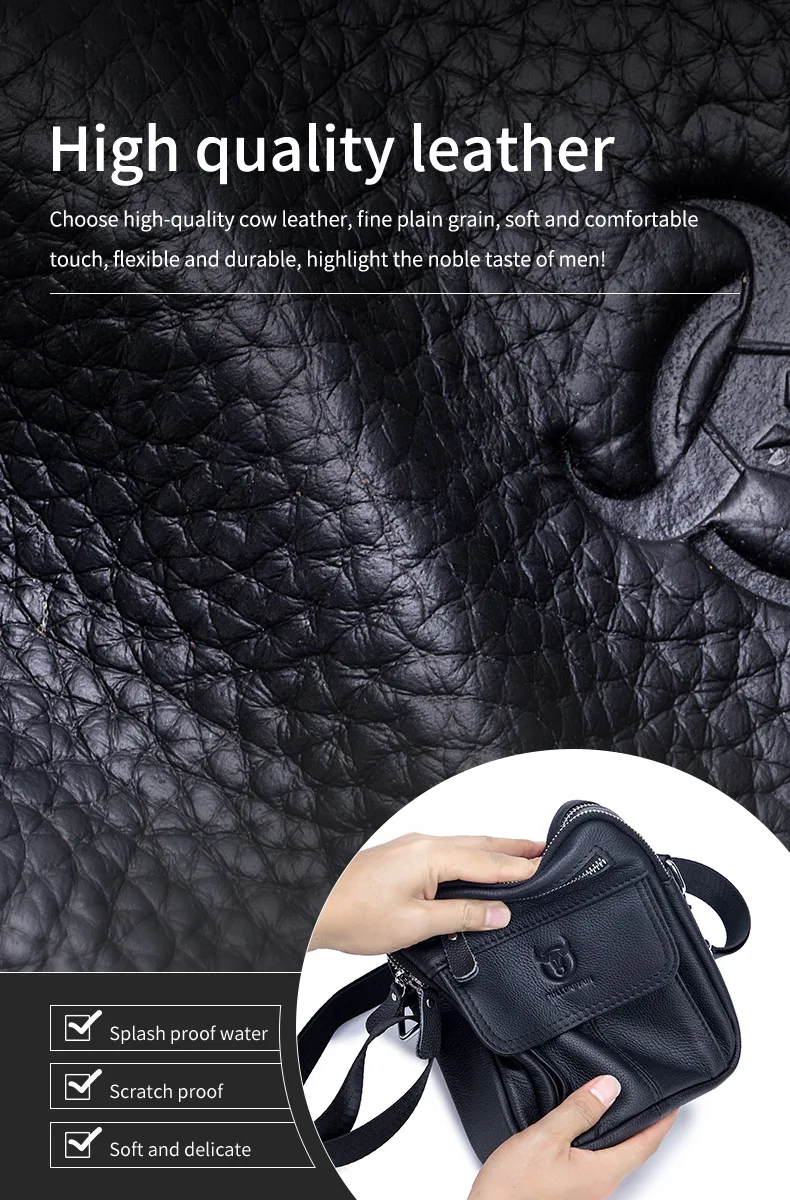 Bullcaptain Casual Men's Shoulder Bags Business Messenger Bag High-Quality Men's Cow Leather Bag's Mini Large Capacity Pocket