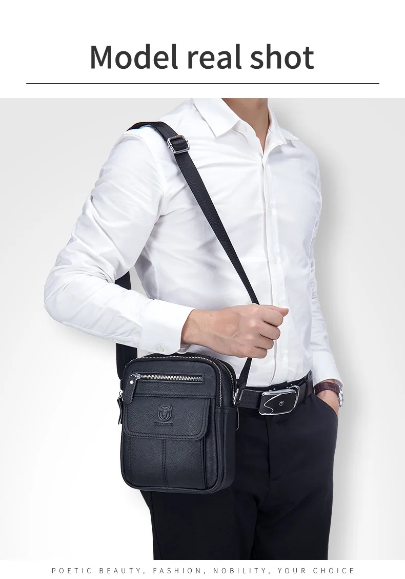 Bullcaptain Casual Men's Shoulder Bags Business Messenger Bag High-Quality Men's Cow Leather Bag's Mini Large Capacity Pocket