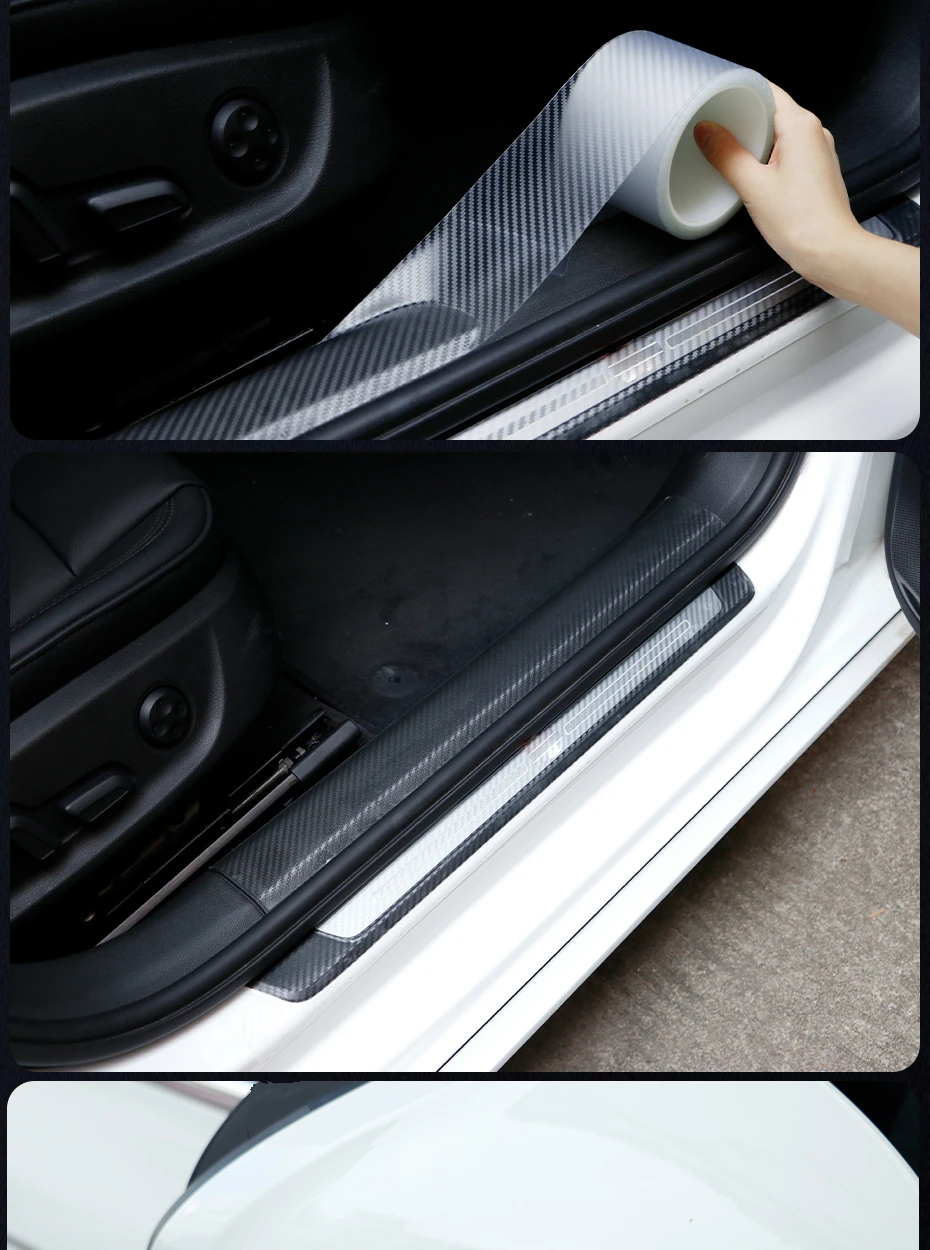 SEAMETAL 3D Carbon Fiber Car Protective Film Door Threshold Protector Anti Scratch Stick Edge Guard Wear Resistant Waterproof