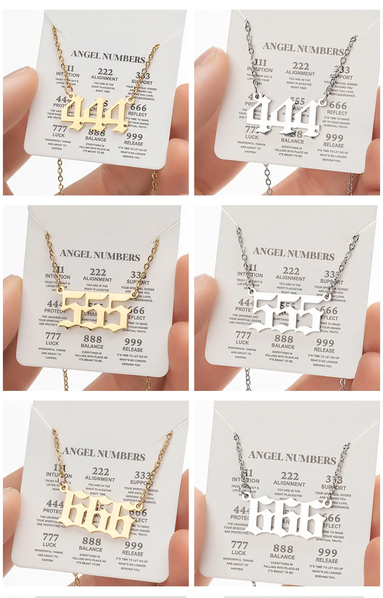 Stainless Steel Angel Number Lucky Numbers Necklaces 111 222 333 444 555 777 888 999 666 000 Pendant Necklace Charms Jewelry