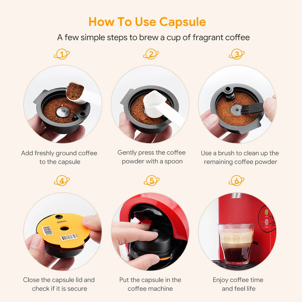 60/180200/220ML Reusable Coffee Capsule Pods for BOSCH-s Machine Tassimo Refillable Filter Pod Silicone Lid Replacement