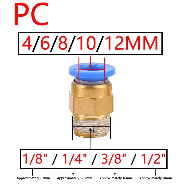10PCS Pneumatic Air Connector Fitting PC 4mm 6mm 8mm 10mm 12mm Thread 1/4" 1/8" 3/8 1/2 Hose Fittings Pipe Quick Connectors