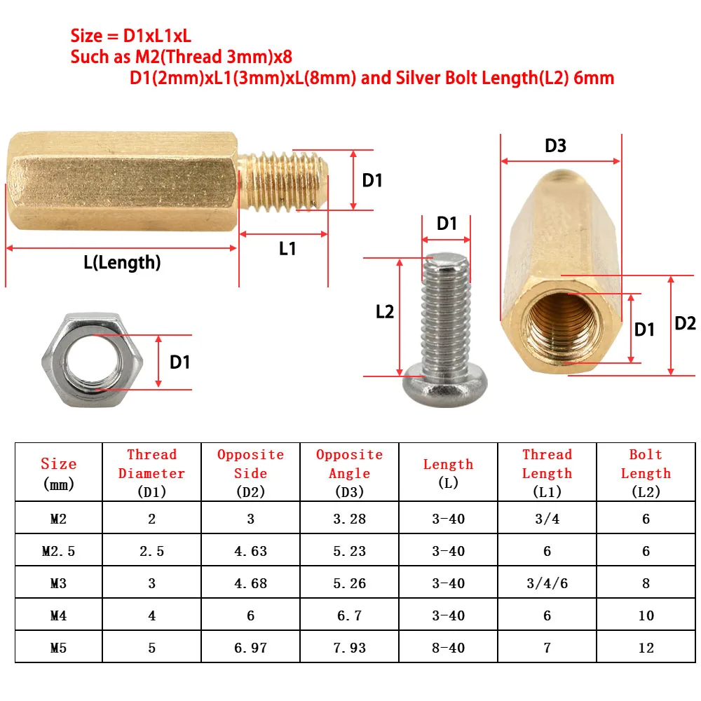 M2 M2.5 M3 M4 M5 Brass Motherboard Standoff Spacer Pillar 5mm 10mm 20mm Stainless Steel Screw Bolt Nut Kit Hex Stud PCB Column