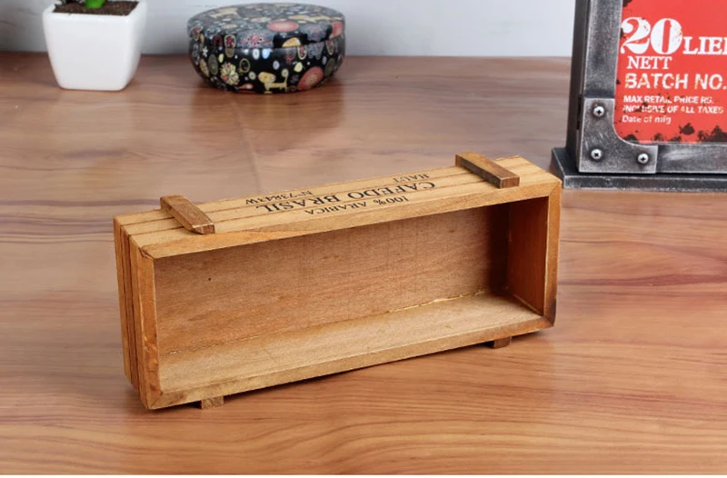 Retro Garden Plant Pot Vintage Wooden Storage Box for Sundries Stationery Pen Box Succulents Flower Pots Balcony Home Decoration