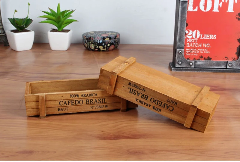 Retro Garden Plant Pot Vintage Wooden Storage Box for Sundries Stationery Pen Box Succulents Flower Pots Balcony Home Decoration