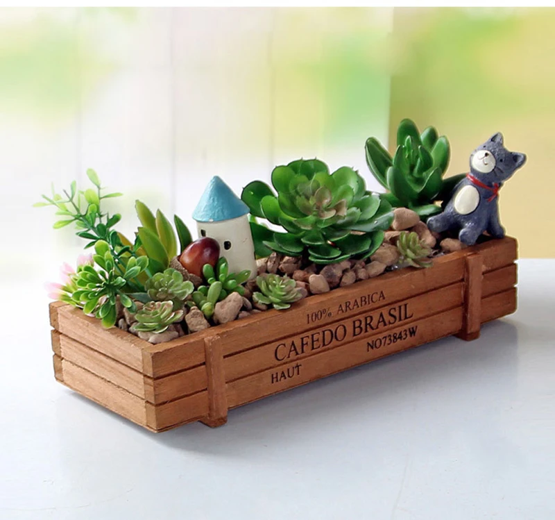 Retro Garden Plant Pot Vintage Wooden Storage Box for Sundries Stationery Pen Box Succulents Flower Pots Balcony Home Decoration