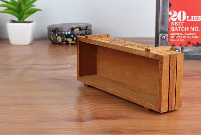 Retro Garden Plant Pot Vintage Wooden Storage Box for Sundries Stationery Pen Box Succulents Flower Pots Balcony Home Decoration