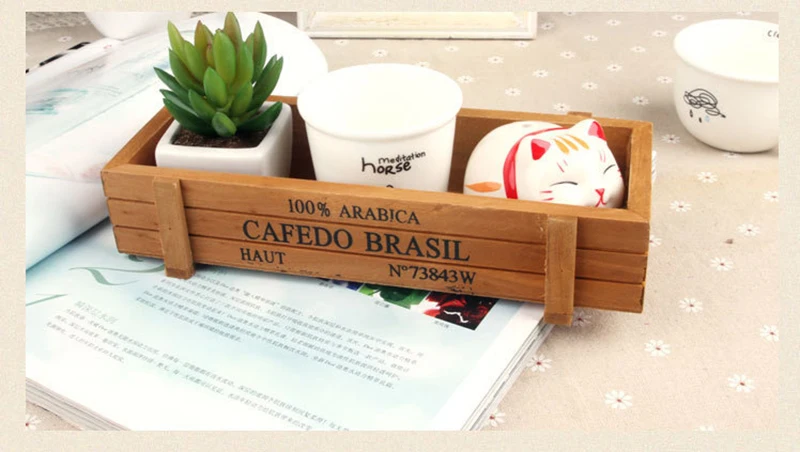 Retro Garden Plant Pot Vintage Wooden Storage Box for Sundries Stationery Pen Box Succulents Flower Pots Balcony Home Decoration