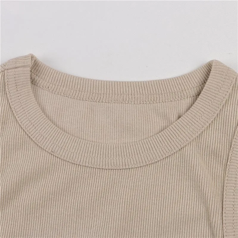 Ribbed Knitted Tops Neck Summer Basic Shirts White Black Casual Sport Vest Off Shoulder Green Women's Tank Top