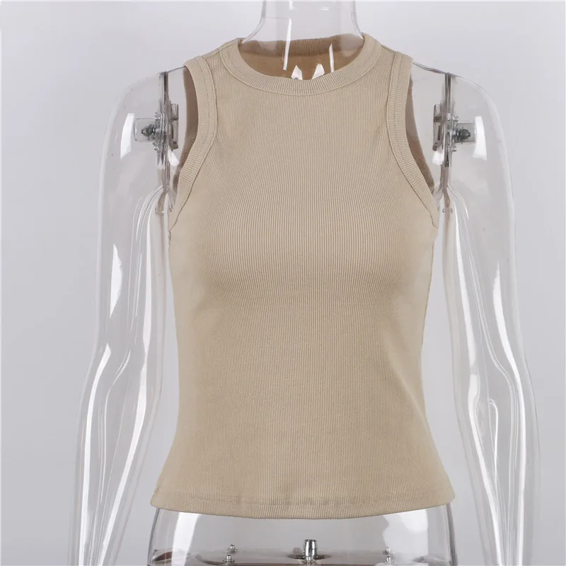 Ribbed Knitted Tops Neck Summer Basic Shirts White Black Casual Sport Vest Off Shoulder Green Women's Tank Top