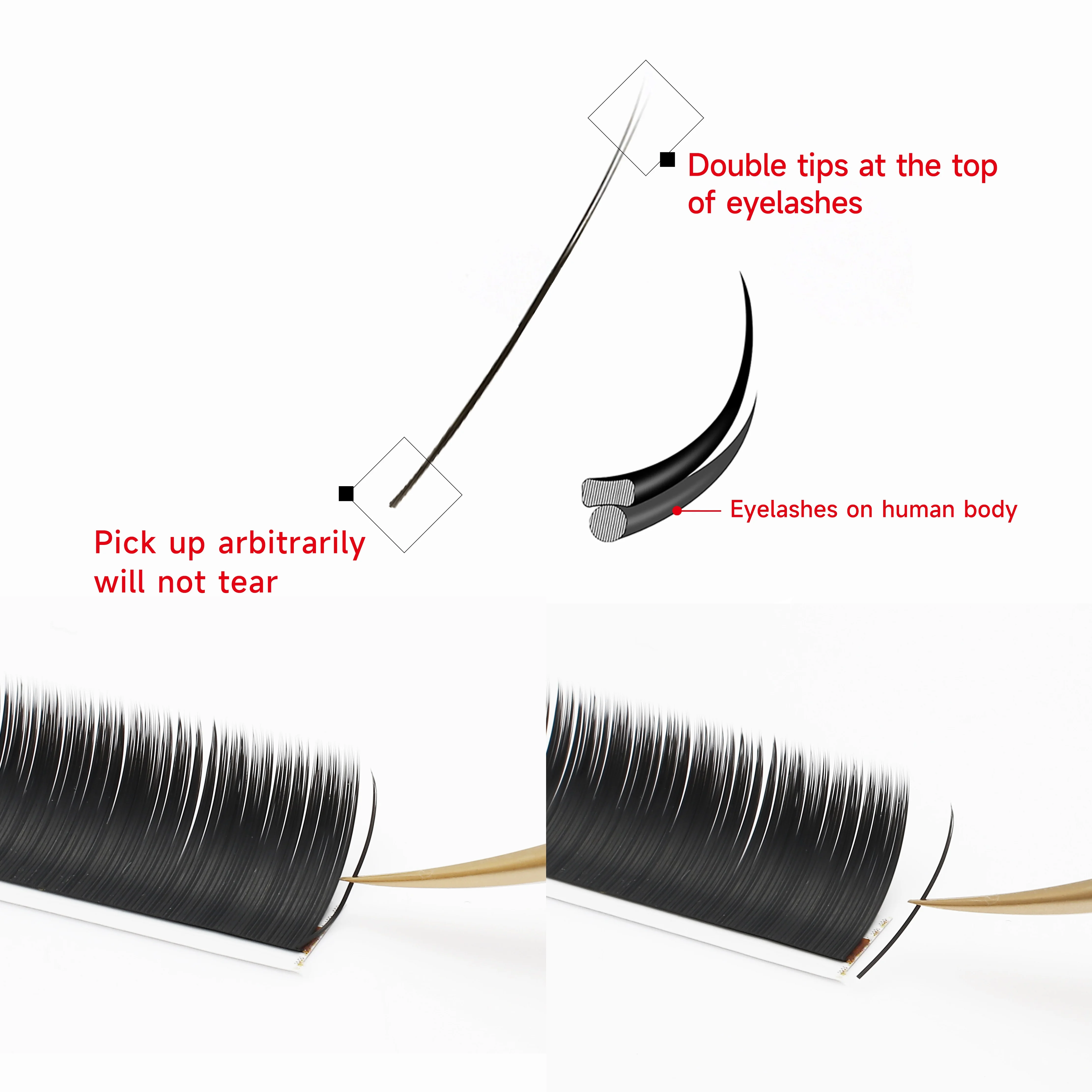 XIUSUZAKI Flat Ellipse Individual Lashes Extensions Matte Black Split Tips Classic Volume Eyelash Extension False Lashes Tools