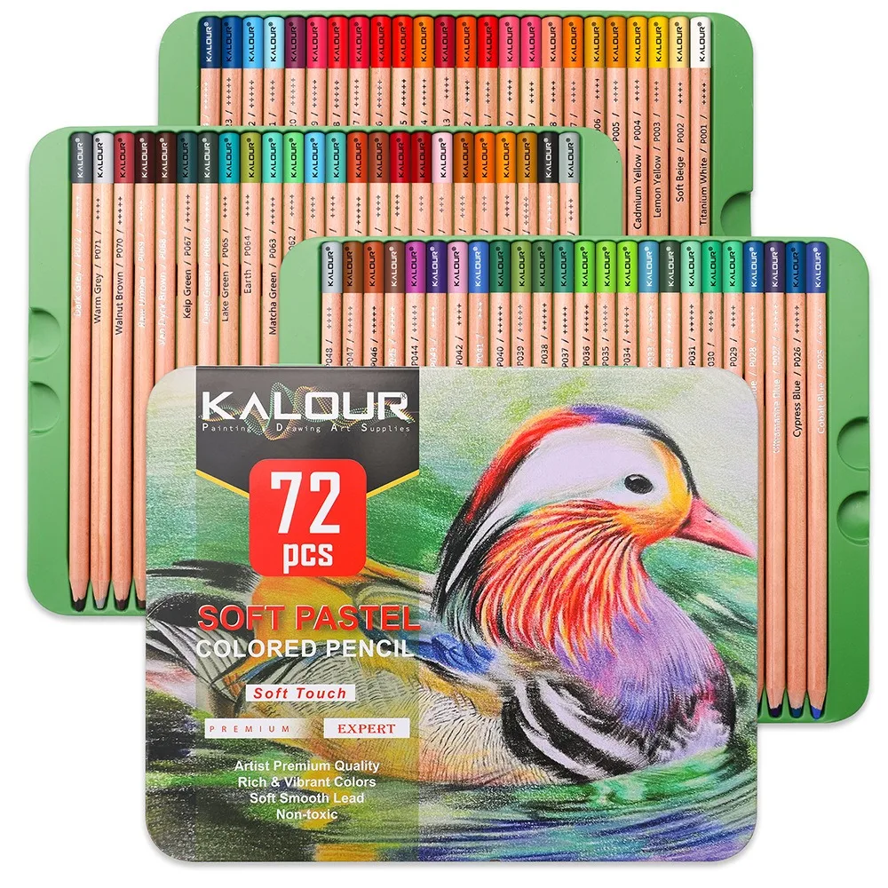 KALOUR Premium Charcoal Colored Pencils Set of 72/50 Colors, Artists Soft Core Pro Pastel Chalk Drawing Tools, Portable Tin Box