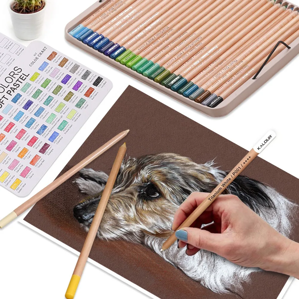 KALOUR Premium Charcoal Colored Pencils Set of 72/50 Colors, Artists Soft Core Pro Pastel Chalk Drawing Tools, Portable Tin Box