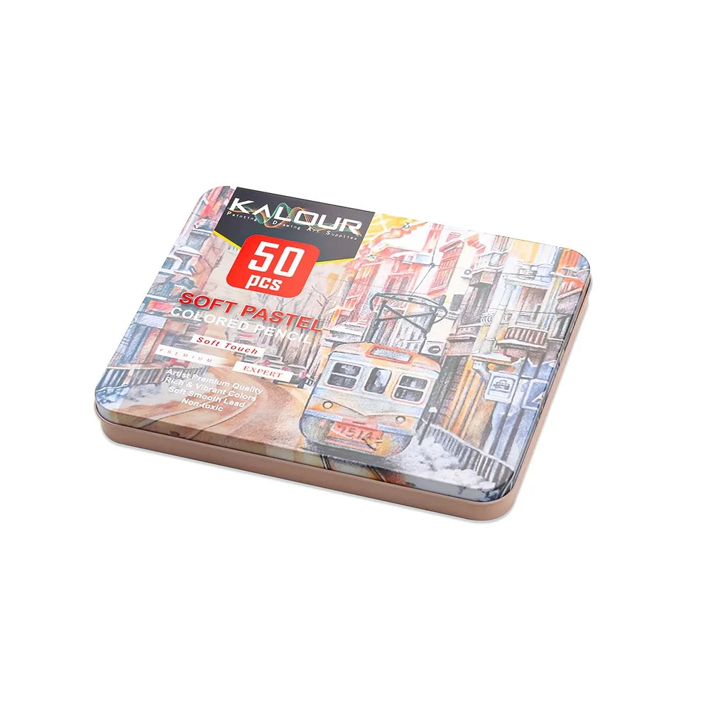 KALOUR Premium Charcoal Colored Pencils Set of 72/50 Colors, Artists Soft Core Pro Pastel Chalk Drawing Tools, Portable Tin Box