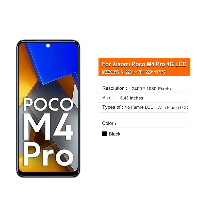 6,79" Super AMOLED Display MZB0B5VIN 2201117PI 2201117PG LCD For Xiaomi Poco M4 Pro 4G LCD Touch Screen Digitizer Assembly