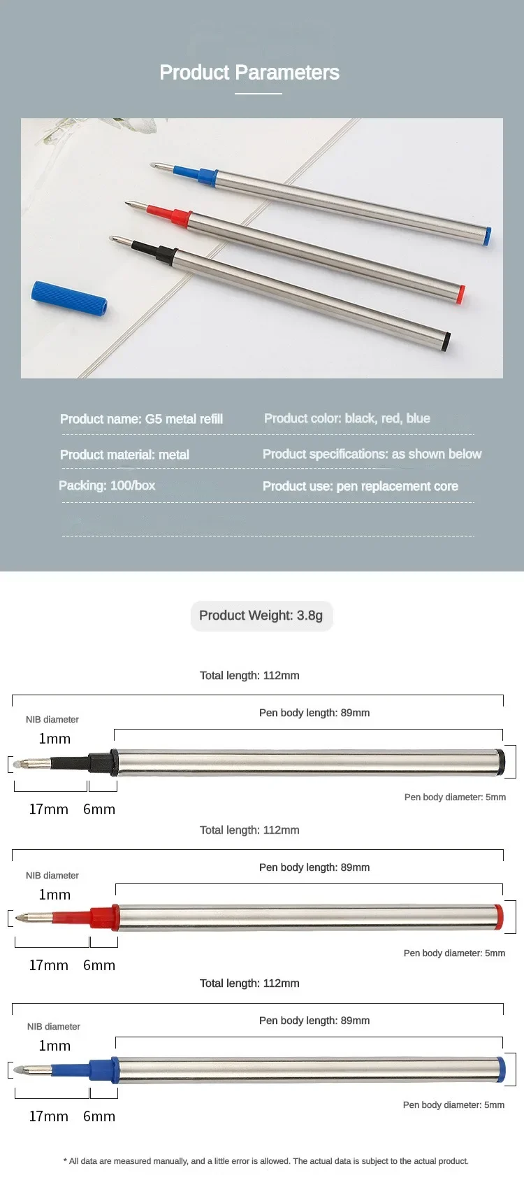 3/20 PCS Metal Refills 0.5mm for Roller Ballpoint Pen Business Pen Ball Pen Refills 11cm Length Office School Supply Stationery