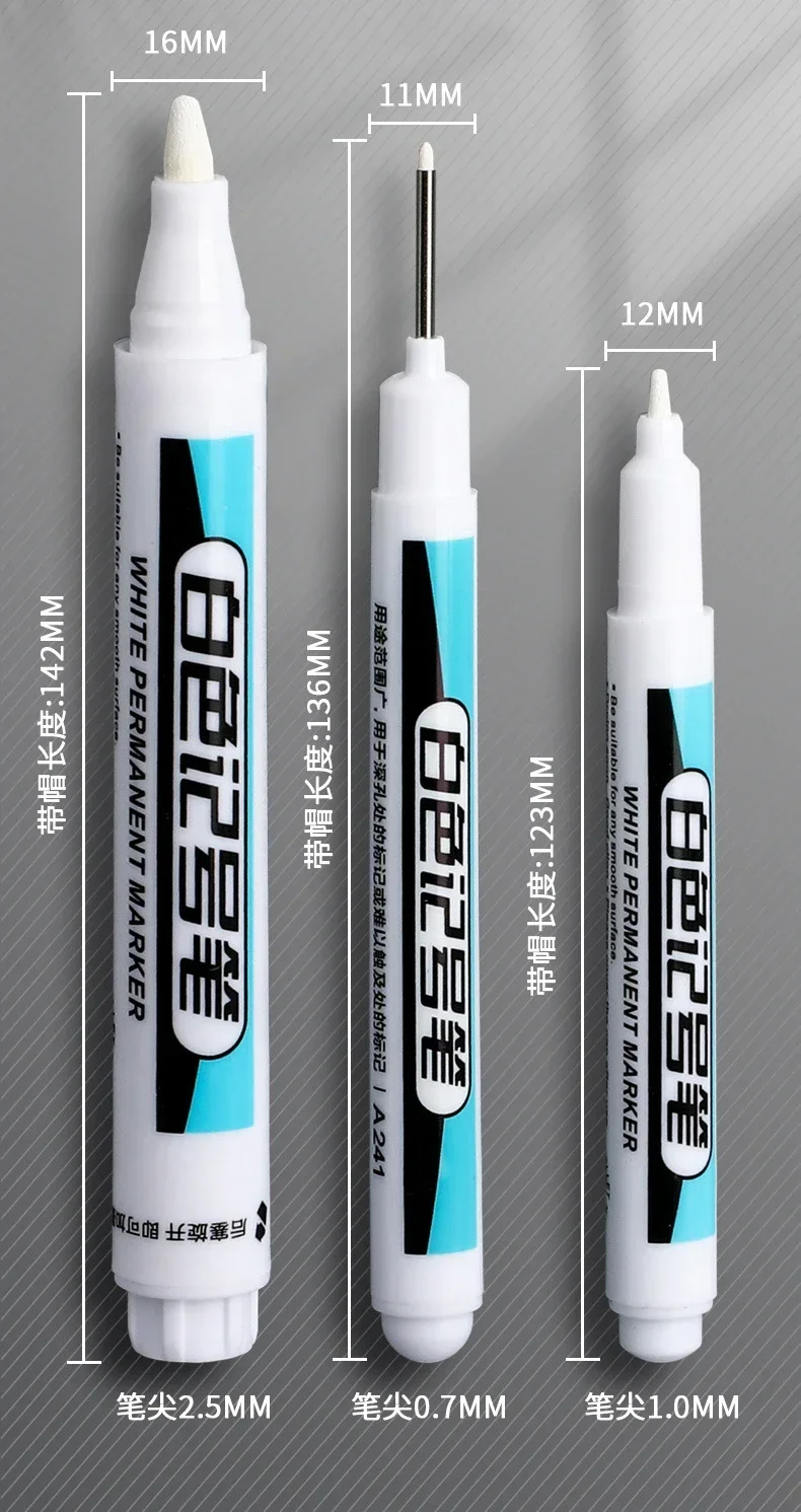 1/5 PCS White Marker Pens Oily Waterproof White Graffiti Sketching Markers Stationery Deep Hole Marker White Permanent Paint