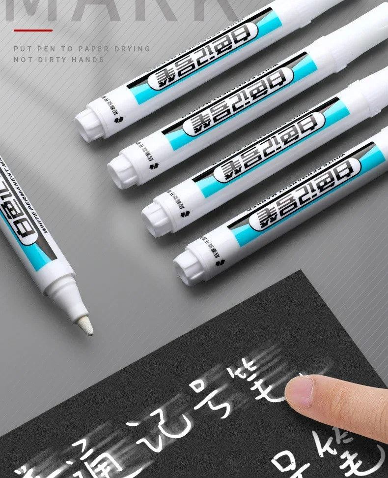 1/5 PCS White Marker Pens Oily Waterproof White Graffiti Sketching Markers Stationery Deep Hole Marker White Permanent Paint