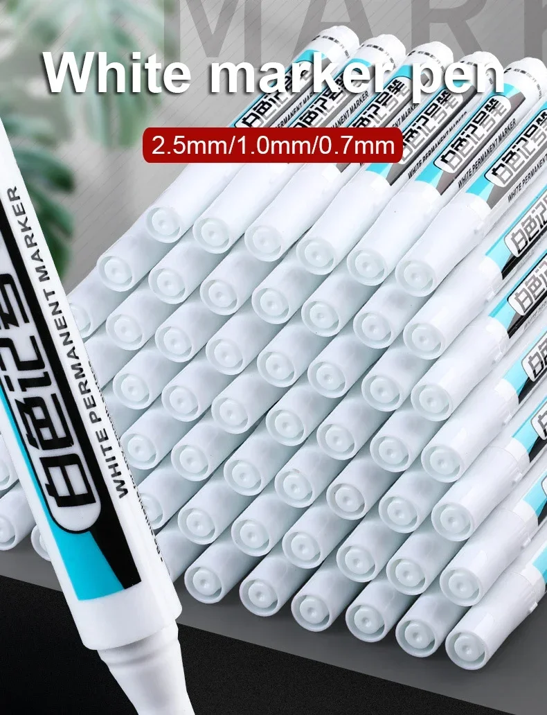 1/5 PCS White Marker Pens Oily Waterproof White Graffiti Sketching Markers Stationery Deep Hole Marker White Permanent Paint