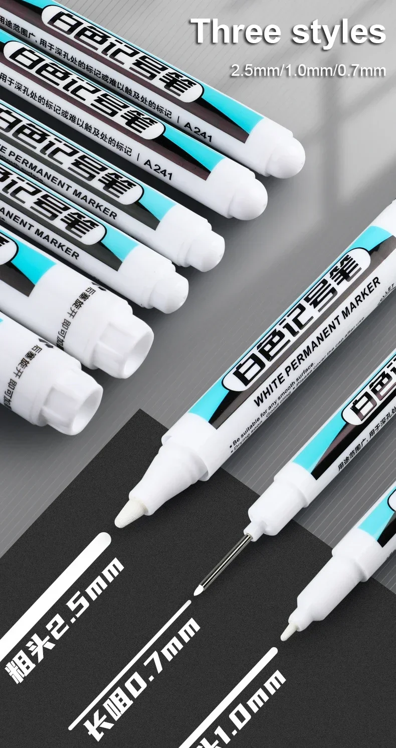 1/5 PCS White Marker Pens Oily Waterproof White Graffiti Sketching Markers Stationery Deep Hole Marker White Permanent Paint